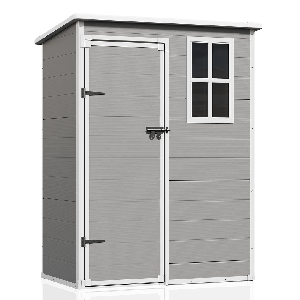 UDPATIO Outdoor Storage Shed 5x3 FT, Resin Garden Shed for Backyard, Patio, Lawn, Grey & White