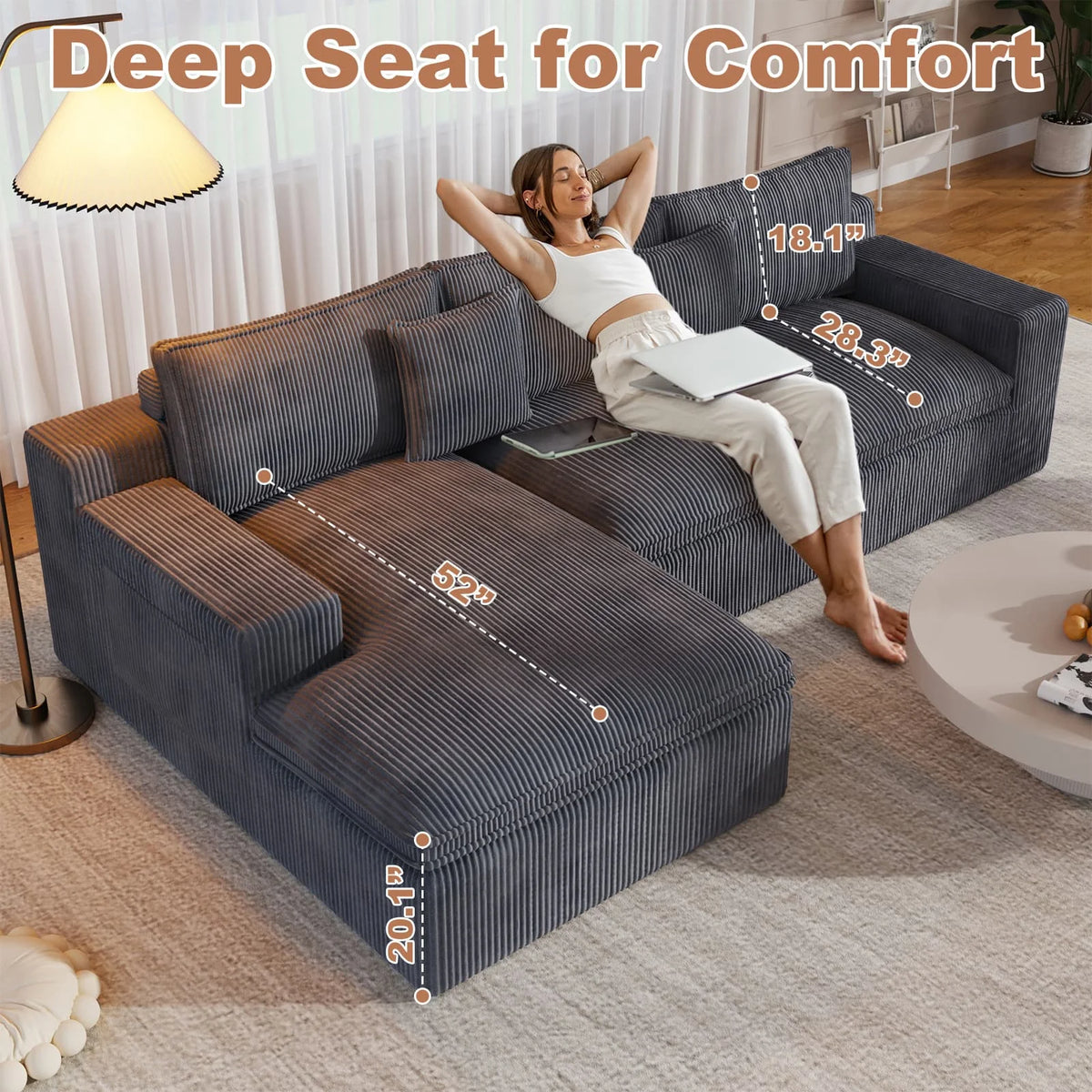 108 Modular Sectional Sofa, Cloud Sectional Couch with Deep Seat, Modern Modular L-Shape Sofa Couch with Chaise,Upholstered Couches for Living Room Bedroom