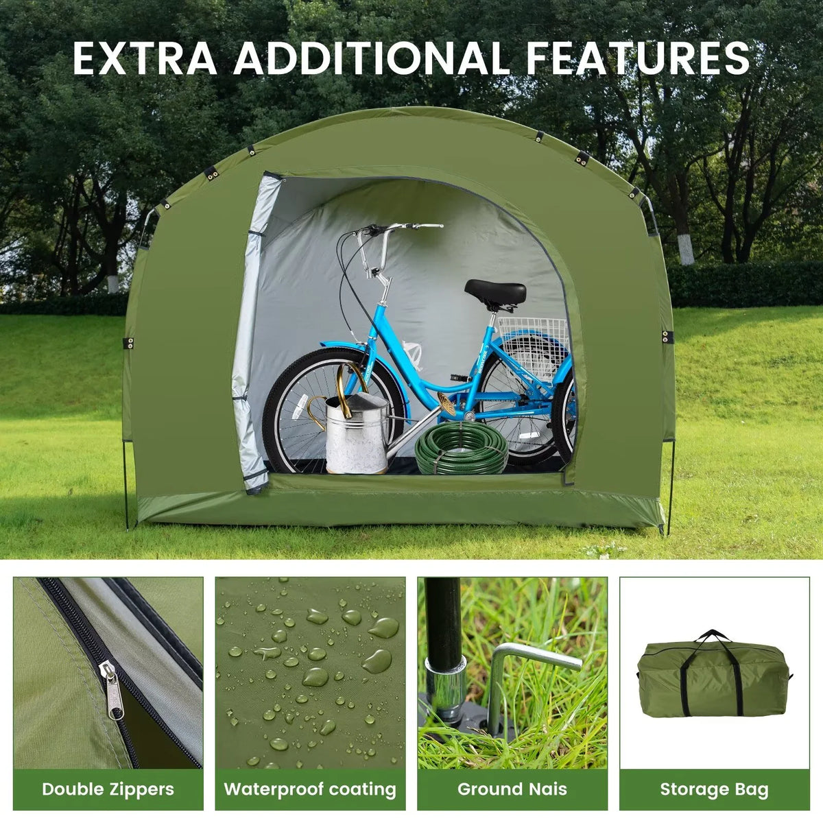 NAIZEA Large Bike Storage Tent, 47" Depth Storage for 6 Bikes Waterproof Outdoor Bicycle Cover, Lawn Mower Garden Tools Shed, Backyard Storage Room Tent Shelter W/Fixing Peg & Rop