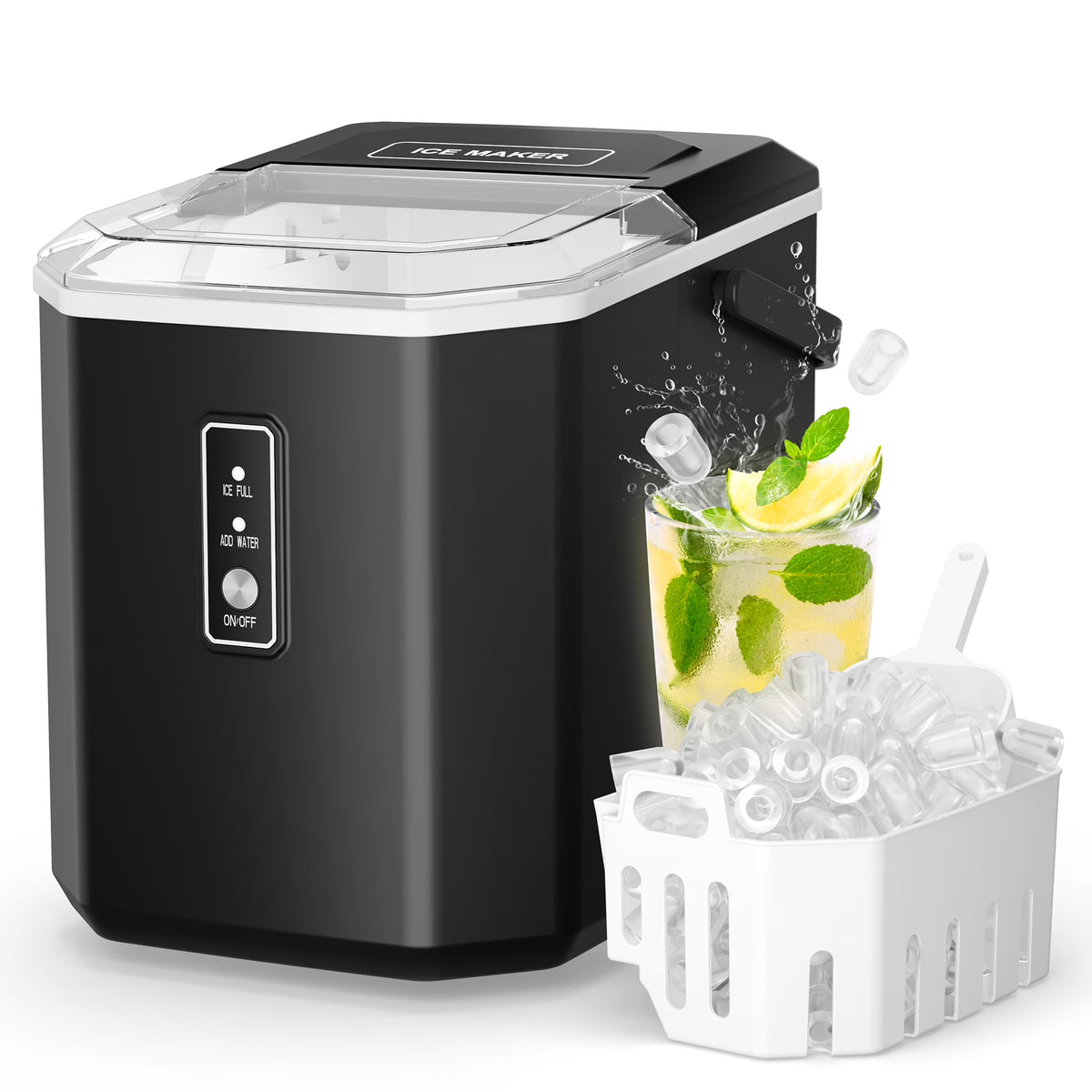 Fenbeli 26lbs/24H Countertop Ice Maker Machine with Handle, Portable Ice Maker Machine with Auto-Cleaning, Black