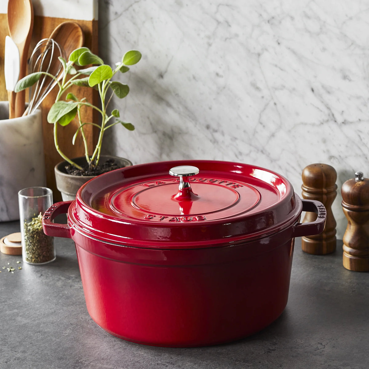 Staub Cast Iron 7-qt Round Cocotte - Grenadine