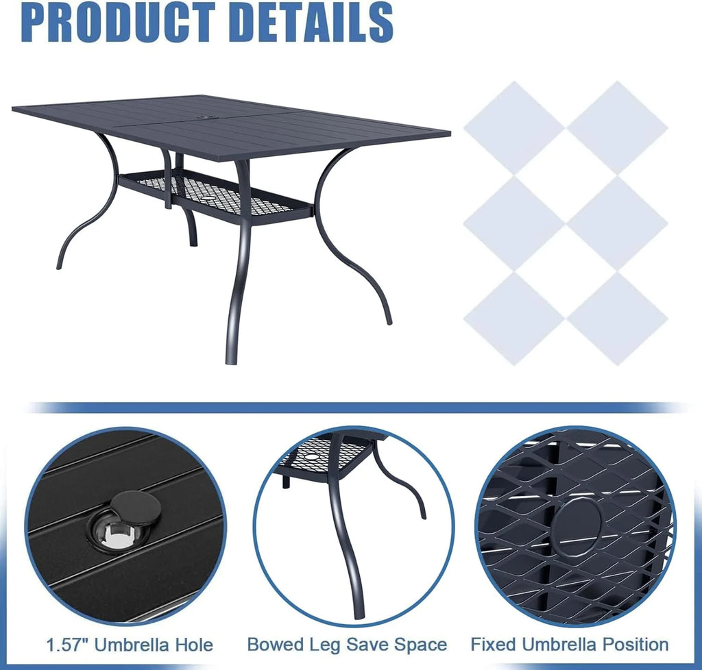 SUNCROWN 5-Piece Outdoor Wrought Iron Chairs and Table Patio Dining Furniture Set - 4 Stackable Metal Chairs, 1 Steel Slat Bistro Table and 1 Sky Blue 9Ft Patio Umbrella for Garden Backyard Deck