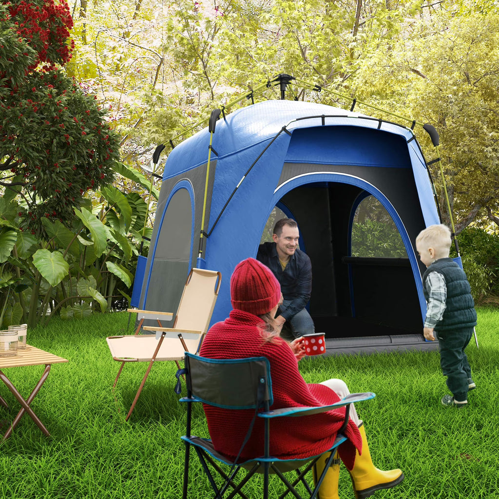 Outsunny Camping Tents 4 Person Pop Up Tent w/ Windows, Doors, Blue