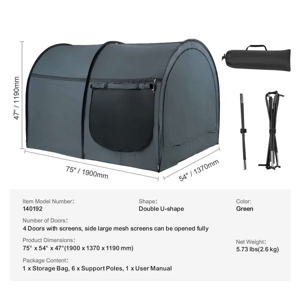 KFFKFF Sleep Canopy, Soft Pongee Material, Quad-Entry, Airy Privacy Pod with Thin Fiber Rods, Full-Sized Light-Blocking Bed Shelter, Suitable for Adult Resting Space