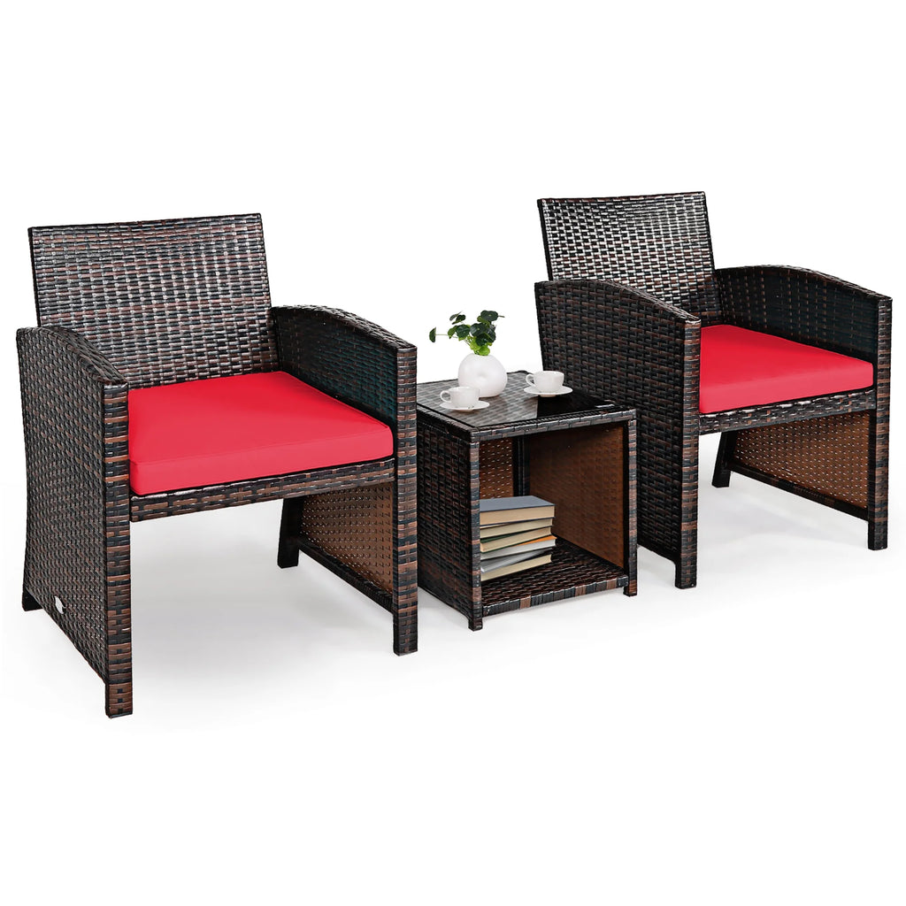 Costway 3PCS Patio Rattan Wicker Furniture Cushion Sofa Coffee Table Gray