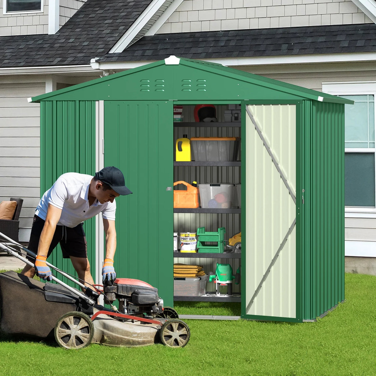 Lockable Lofka 6x4 ft Shed&Outdoor Storage Clearance  - All-Weather Resistant Garden Shed , Grey