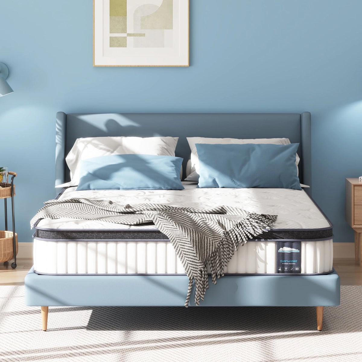 Sersper Queen Mattress, 12 Inch Pillow Top Hybrid Mattress Queen with Fiberglass Free, Gel Memory Foam, Breathable Bed Mattress for Cooler Sleep Supportive & Pressure Relief, Medium Firm