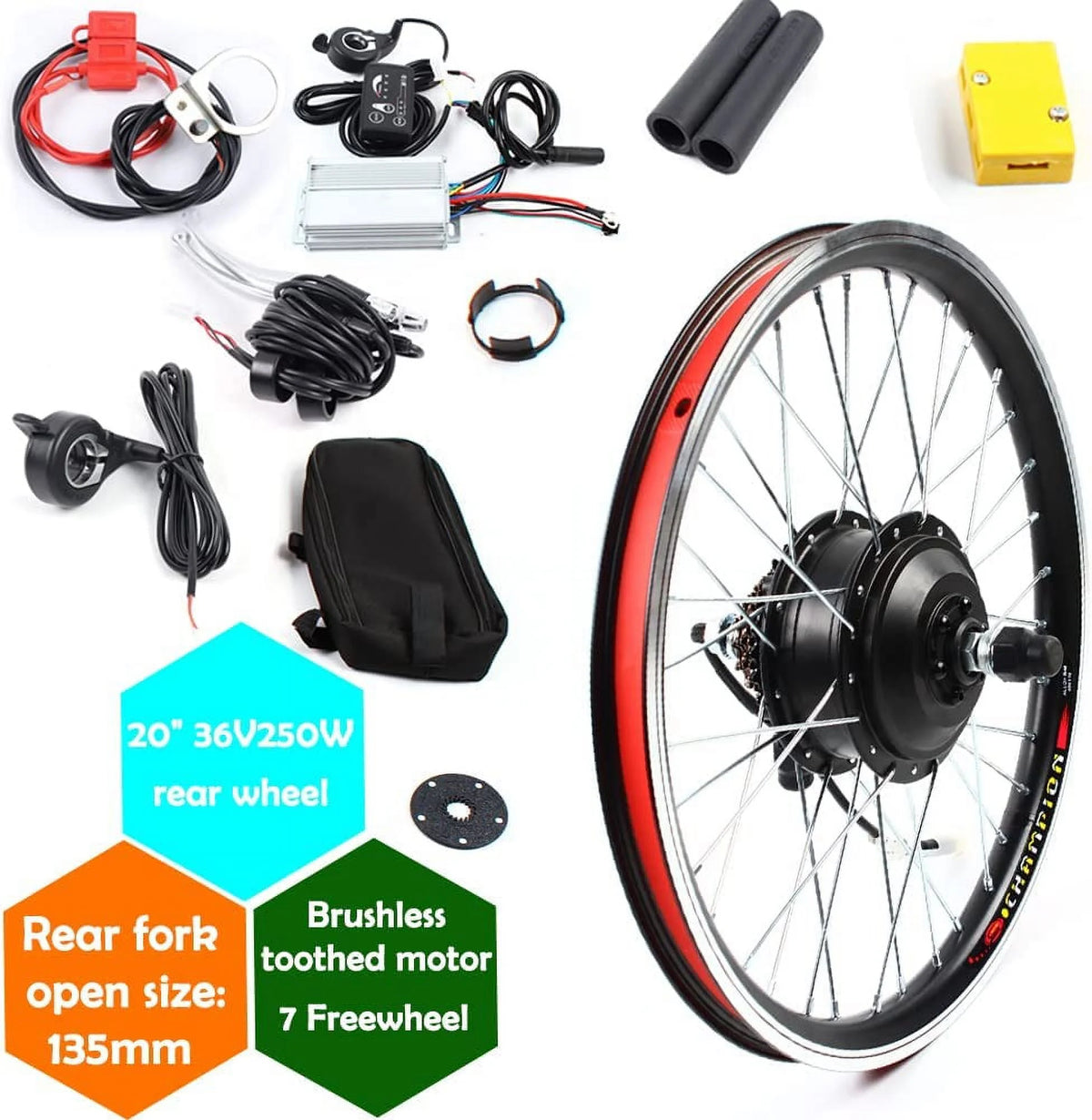 FETCOI 20" Rear Wheel Hub Electric Bike Conversion Kit, 36V 250W E-Bike Powerful Hub Motor Kit with SW-810LED Display Waterproof Wire Front Wheel Hub Assembly Motor Kit
