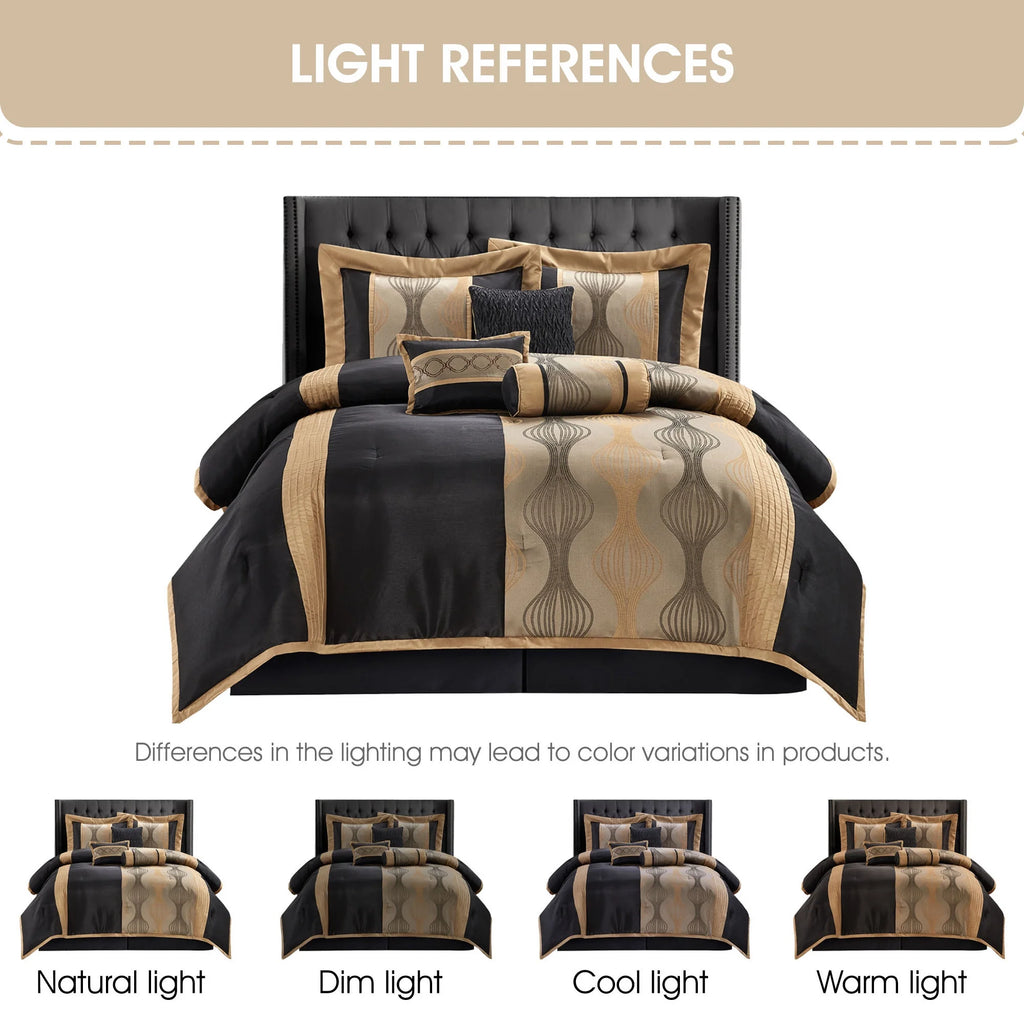 Lanco Black Silver Comforter Set , California King Size , 7 Pieces Fashion Jacquard Bedding Set