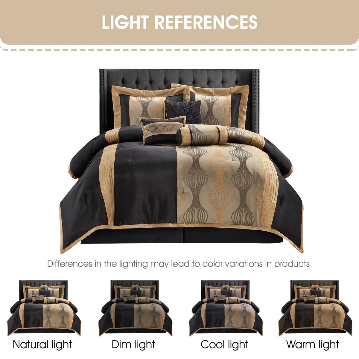 Lanco Black Silver Comforter Set , California King Size , 7 Pieces Fashion Jacquard Bedding Set