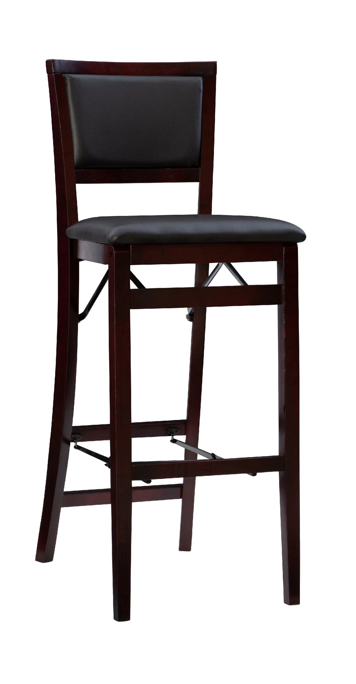 Linon Kristle Folding Padded Bar Stool, 30" Seat Height, Espresso Finish with Dark Brown PVC Fabric