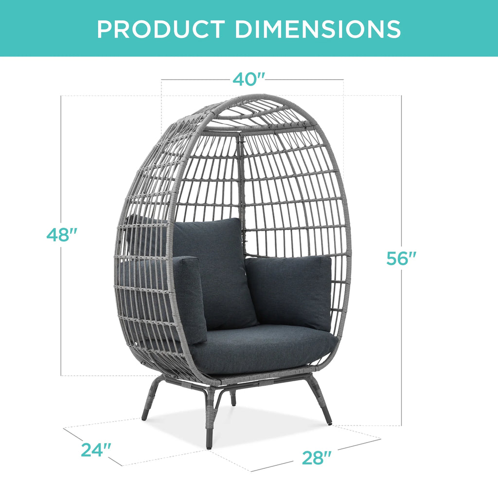 Best Choice Products Wicker Egg Chair Oversized Indoor Outdoor Patio Lounger w/ Steel Frame, 440lb Capacity - Black