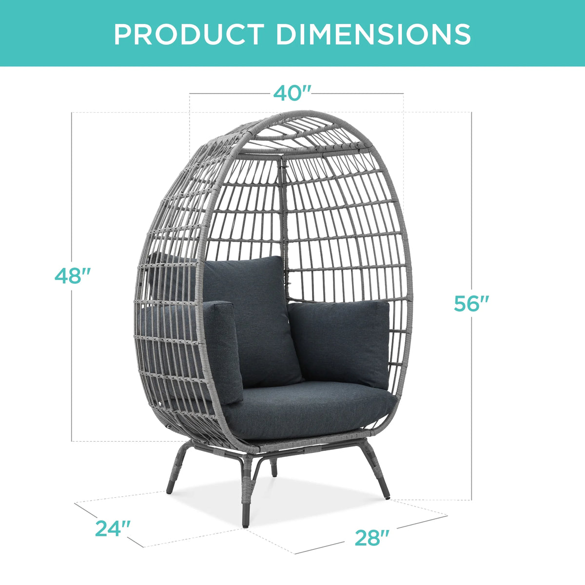 Best Choice Products Wicker Egg Chair Oversized Indoor Outdoor Patio Lounger w/ Steel Frame, 440lb Capacity - Black