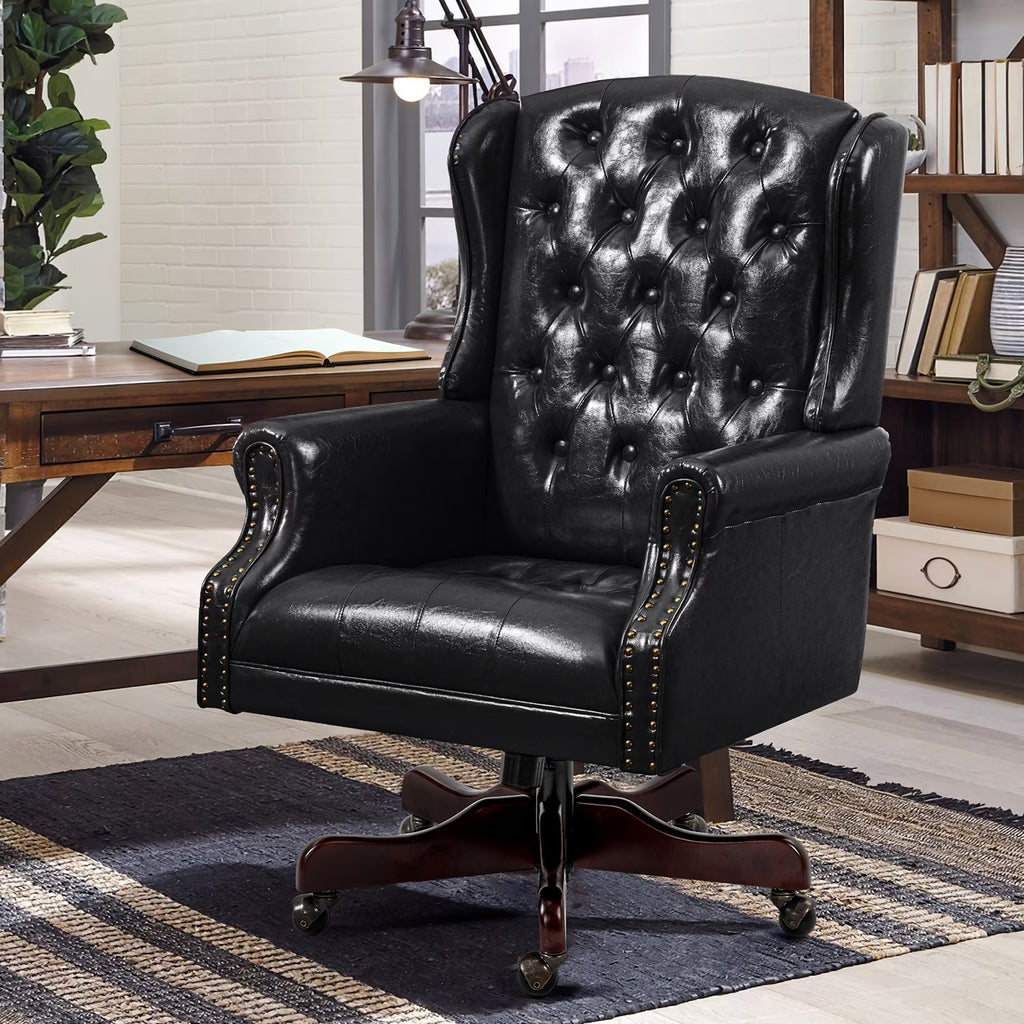 Homhum Classic Boss Office Chair, High Back Faux Leather Swivel Desk Chair, Adult, Brown