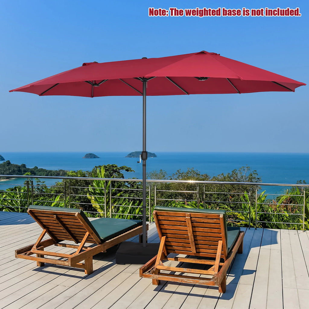 Costway 15ft Beige Patio Double-Sided Umbrella, Crank Lift