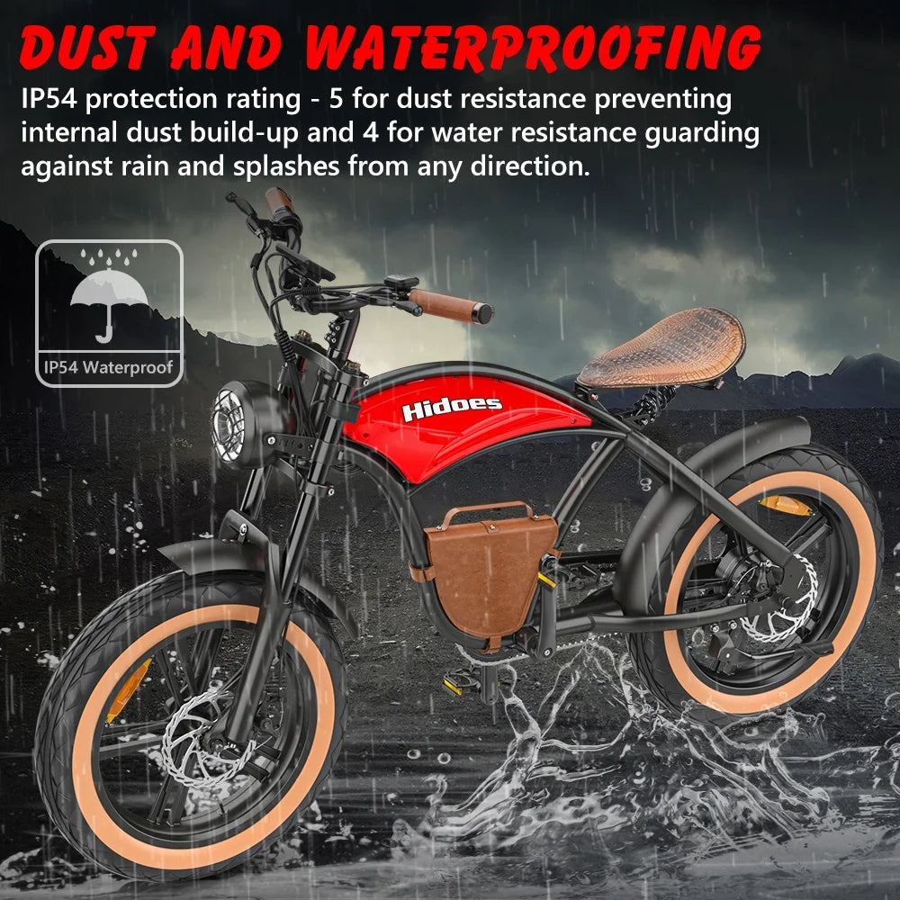 Hidoes B10 Electric Mountain Bike for Men/Woman 1000W Adult Electric Bicycle 20" Fat Tire Off Road E-bike with Removable Battery up to 28 mph,Free Shipping, Red