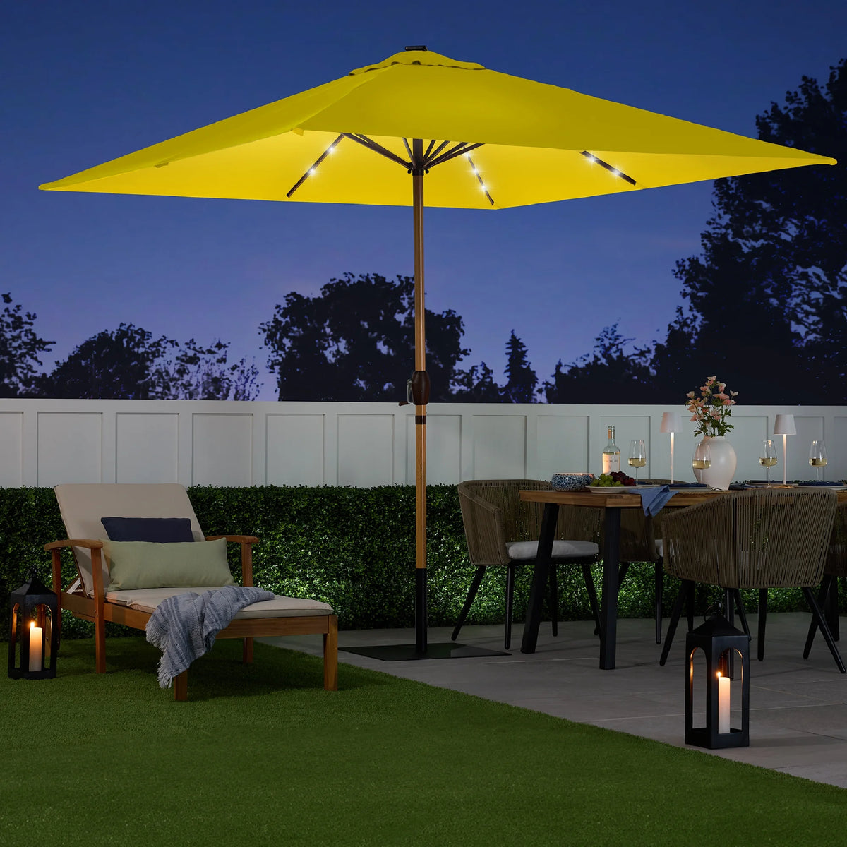 Best Choice Products 9ft Deep Square Solar LED Lighted Patio Umbrella w/ Woodgrain Pattern, UV-Resistant - Black