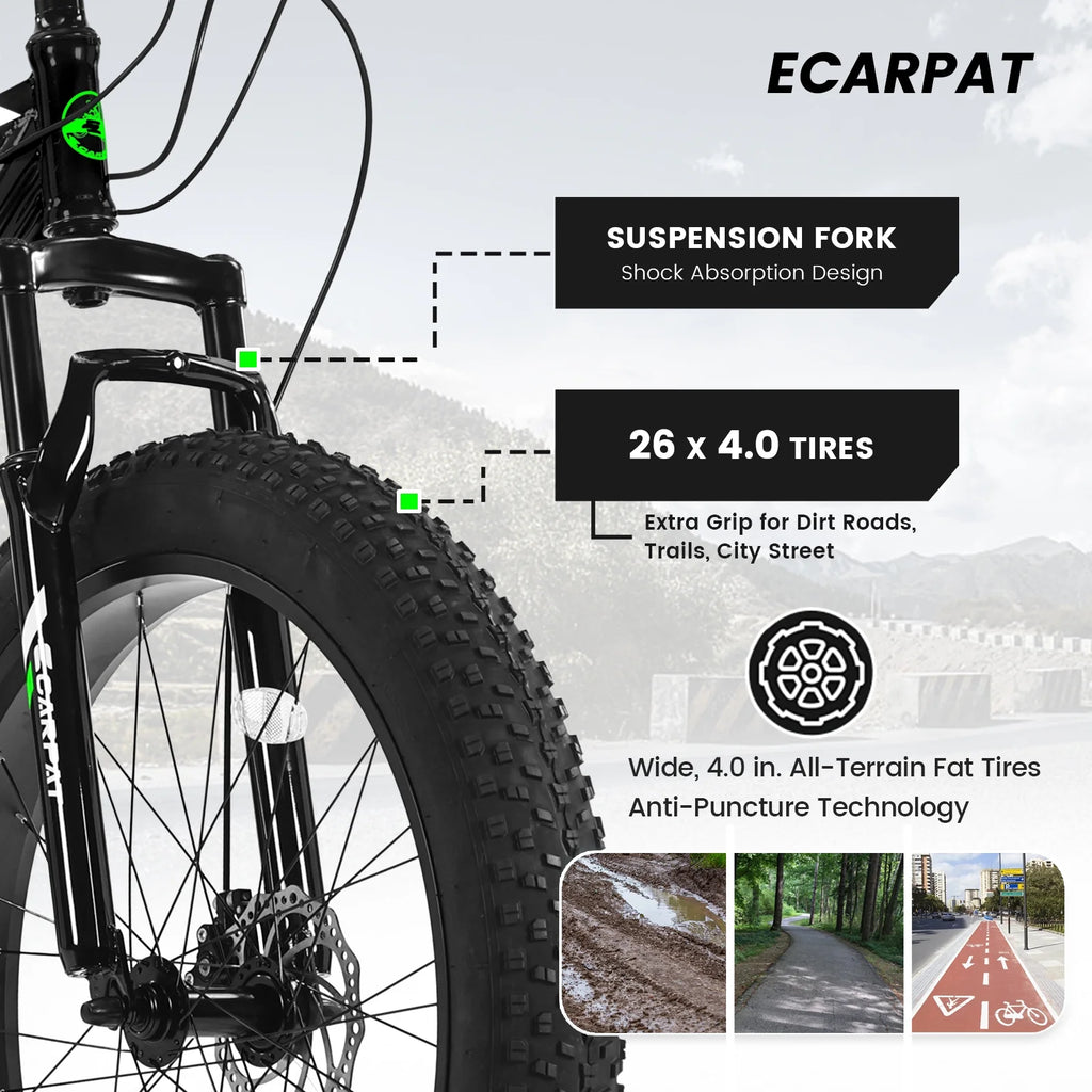Ambifirner 26 inch City Bike Fat Tire Mountain Bike - Full Shimano 21 Speed - Dual Disc Brake - High-Carbon Steel Frame - Front Suspension for Gift