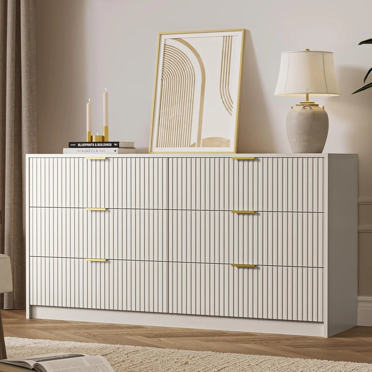 Furniway Black Dresser for Bedroom, 8 Drawer Double Dresser, Modern Chest of Drawers for Bedroom, Living Room, Entryway and Closet, 55" L x 15.7" D x 37.4" H