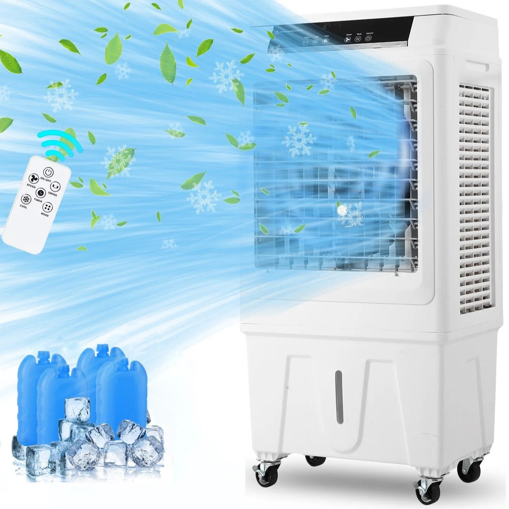 Evaporative Air Cooler, TAKYWEP 3000CFM Swamp Cooler with Remote Control and 12H Timer, 4 Ice Packs, 3 Modes & Wind Speeds for Outdoor Indoor Use, 10.3 Gallon