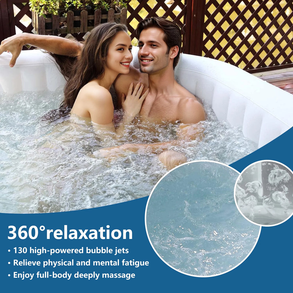 73 inch 4-6 Person Inflatable Hot Tub Spa with Control Panel, Outdoor Portable Hottub with 130 Jets, Insulated Tub Cover and Floor Protector, Temperature up to 104°F, Gray