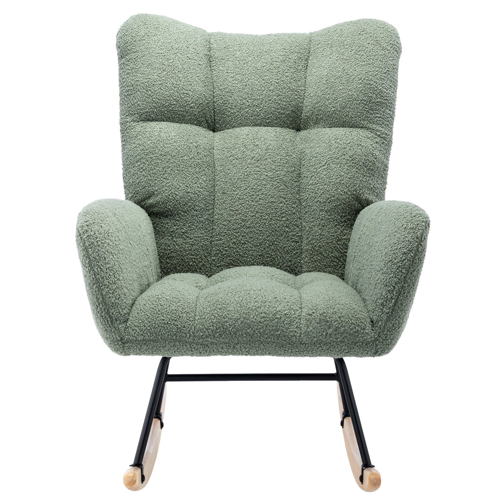 HONSIT Pink Nursery Rocking Chair, Teddy Fabric Upholstered Glider Rocker with High Backrest, Modern Rocking Accent Chairs Comfy Side Chair for Nursery, Bedroom, Living Room
