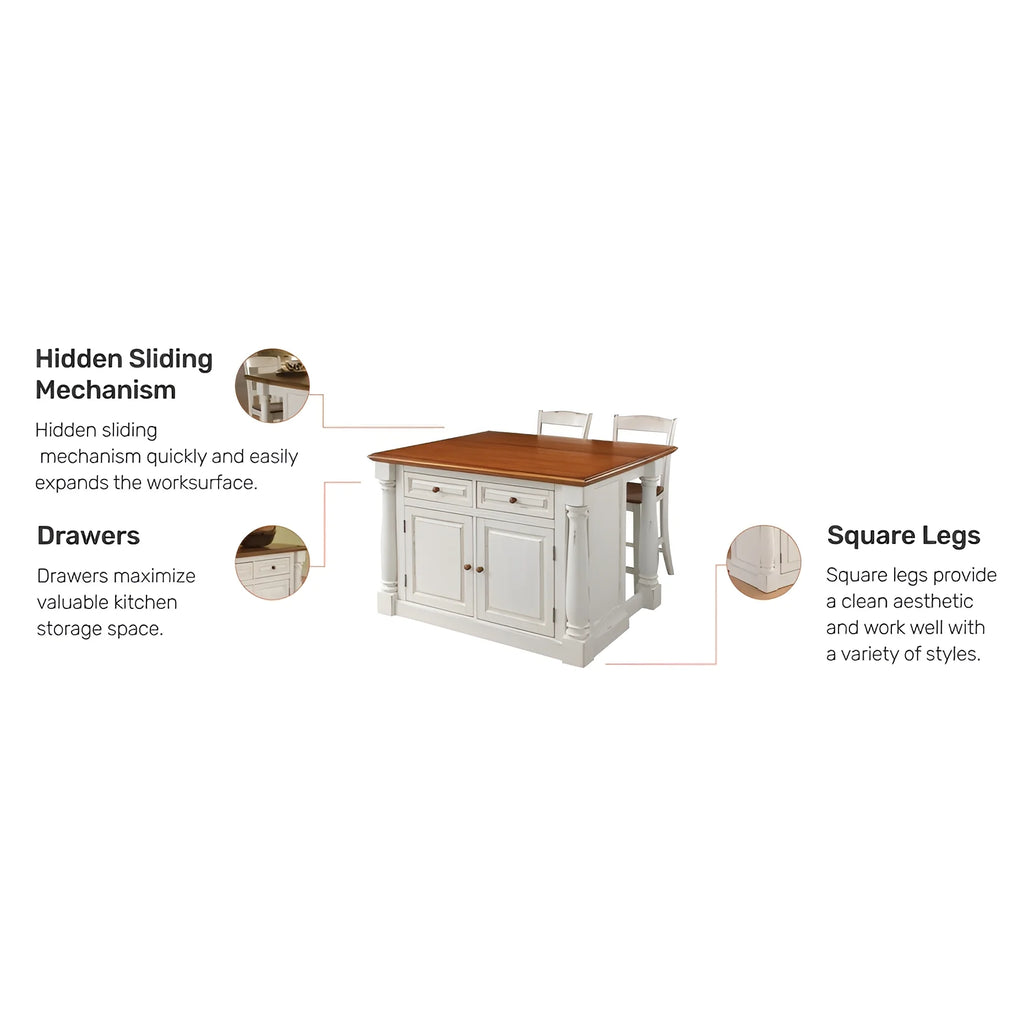 Homestyles Monarch Wood Kitchen Island Set in Off White