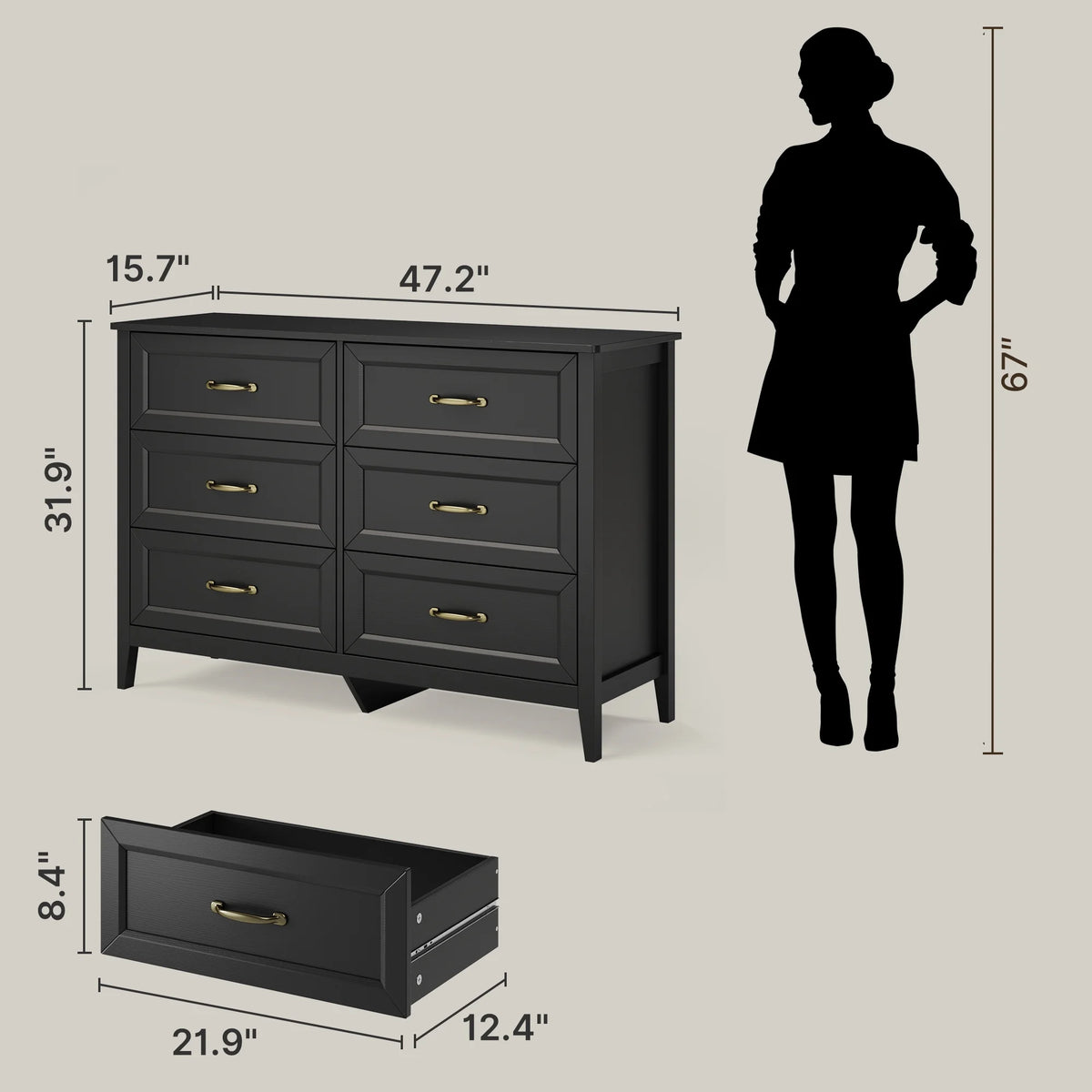 White Dresser, Lofka 6 Drawer Dresser for Bedroom, Chests of Drawers for Living Room, White Brown