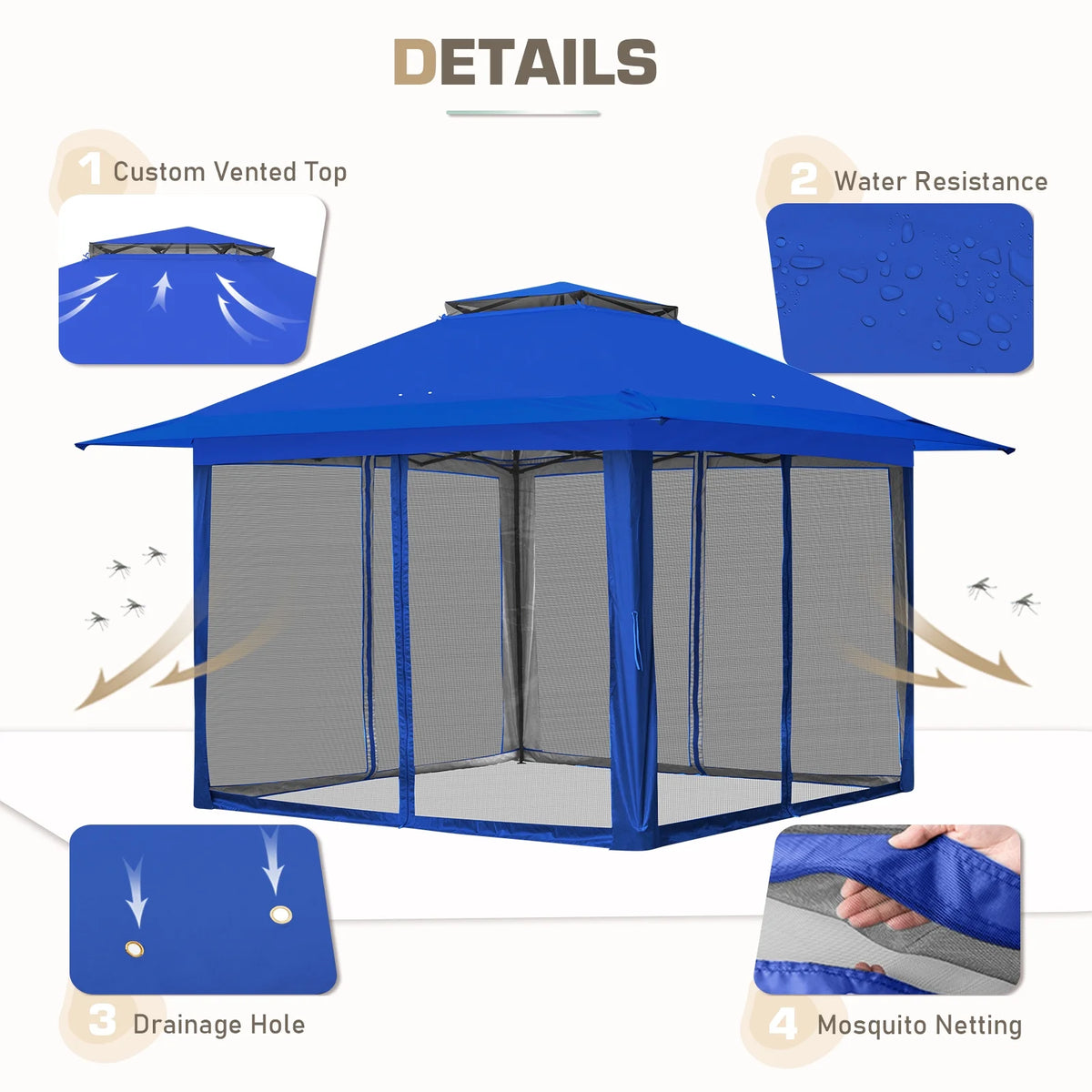 EAGLE PEAK 13' x 13' Pop-Up Gazebo Tent Instant w/Mosquito Netting，Outdoor Gazebo Canopy Easy Set-up Folding Shelter (Beige/Brown)