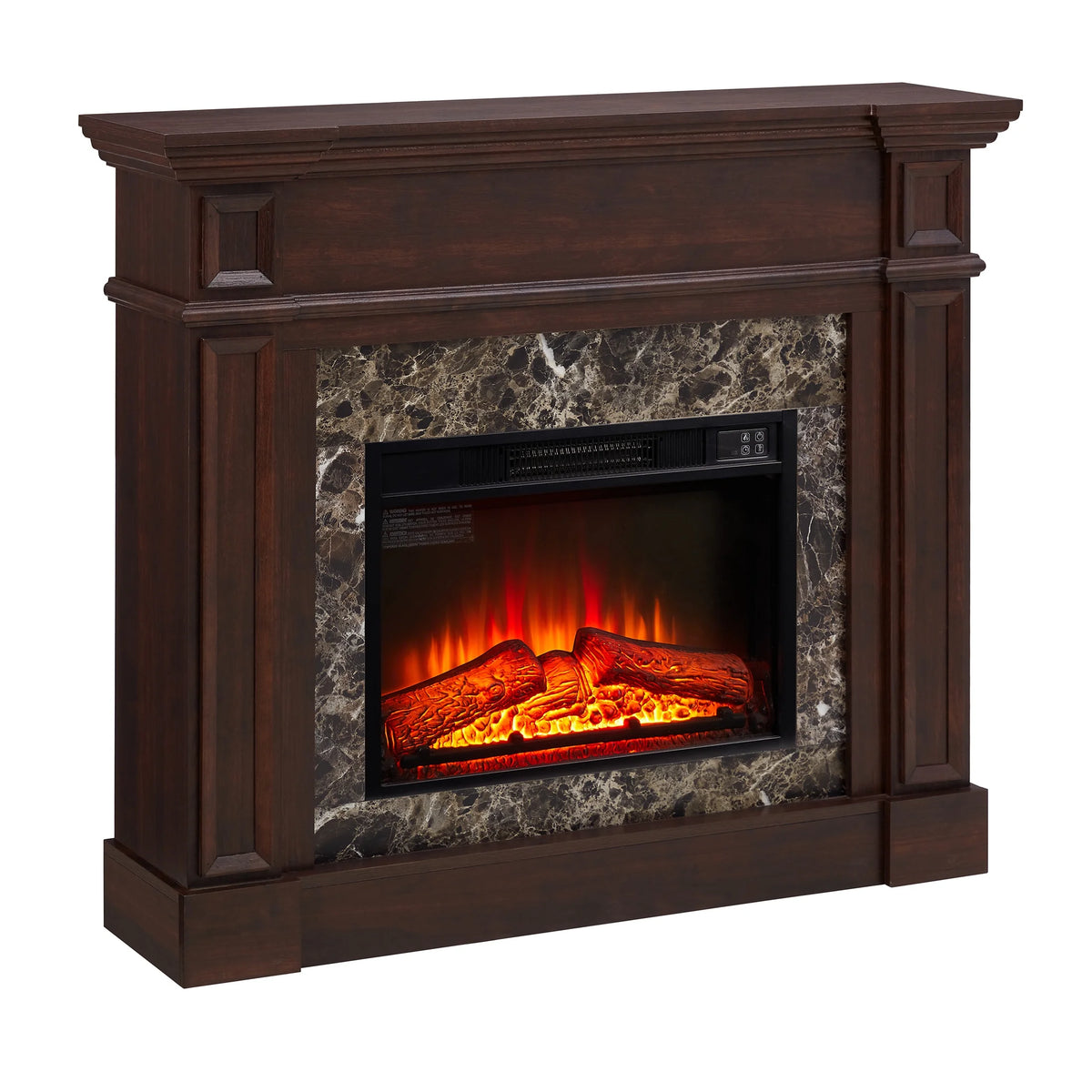 IMKHK Fireplace with Mantel, 46" Freestanding Electric Fireplace Heater with Stacked Stone Surround, TV Stand with Fireplace, Remote Control, Adjustable Flame Level for Living Room, 1400W, Brown