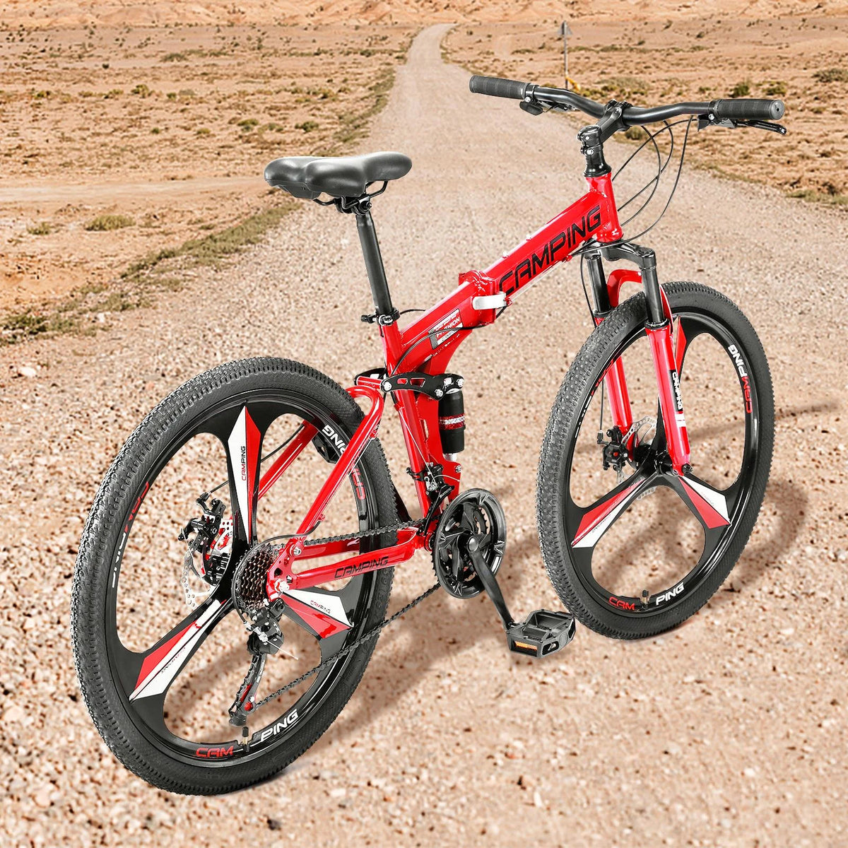 Ktaxon 26 inch 21 Speeds Folding Mountain Bike High Carbon Steel, for Adults Men Women, Red