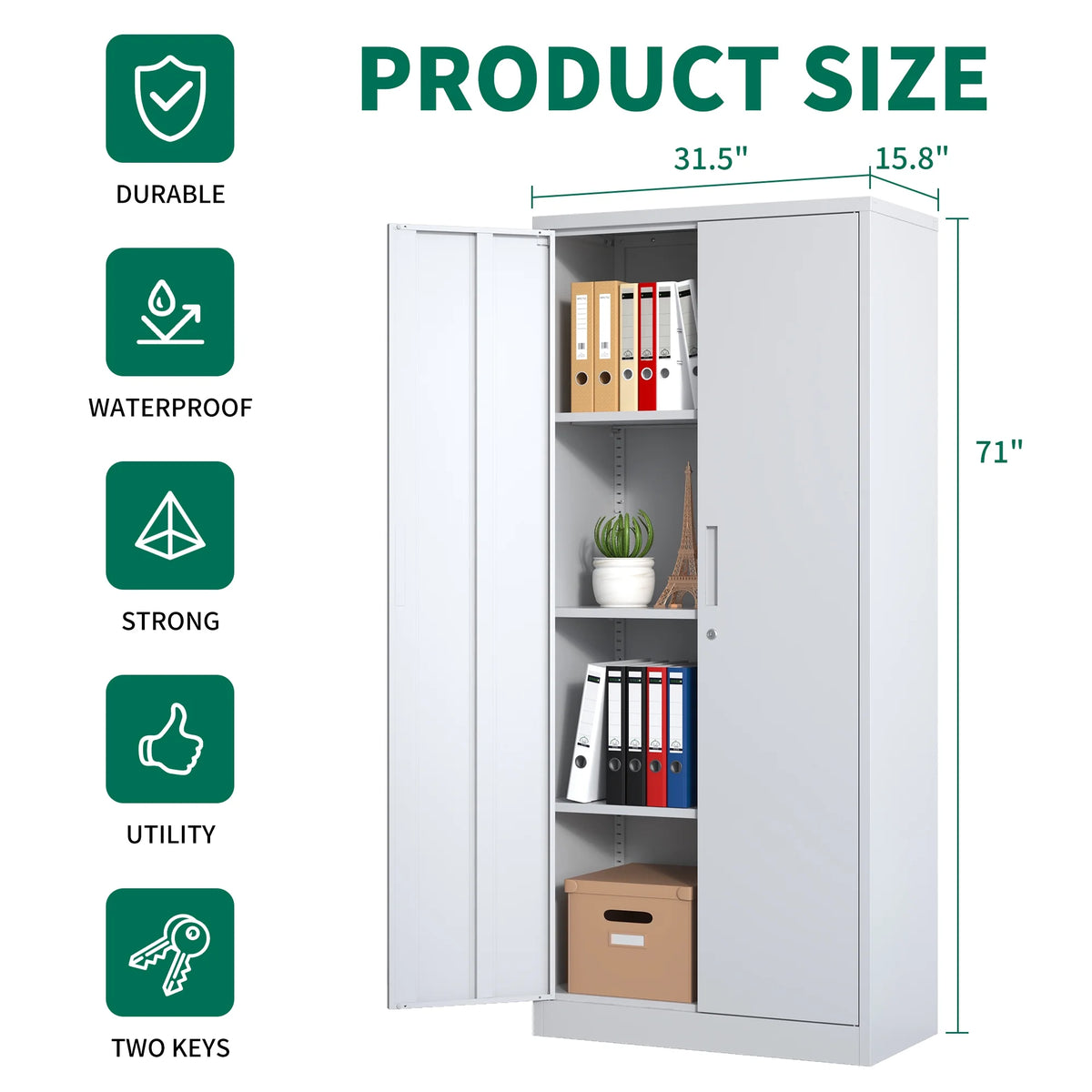 Garage Storage Cabinet with Doors and 4 Adjustable Shelves, Alvantor 72" Tall Metal Garage Cabinet , Lockable Tool Storage Cabinets for Garage, Home, Office Black