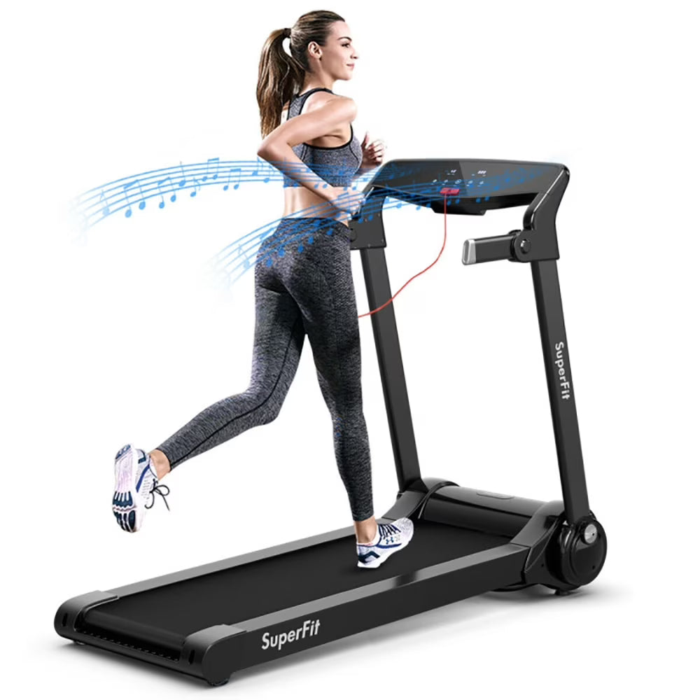 Topcobe 3HP Electric Folding Treadmill with Bluetooth Speaker, Under Desk Walking Pad Treadmill, Walking Pad with Handle Bar, Silver