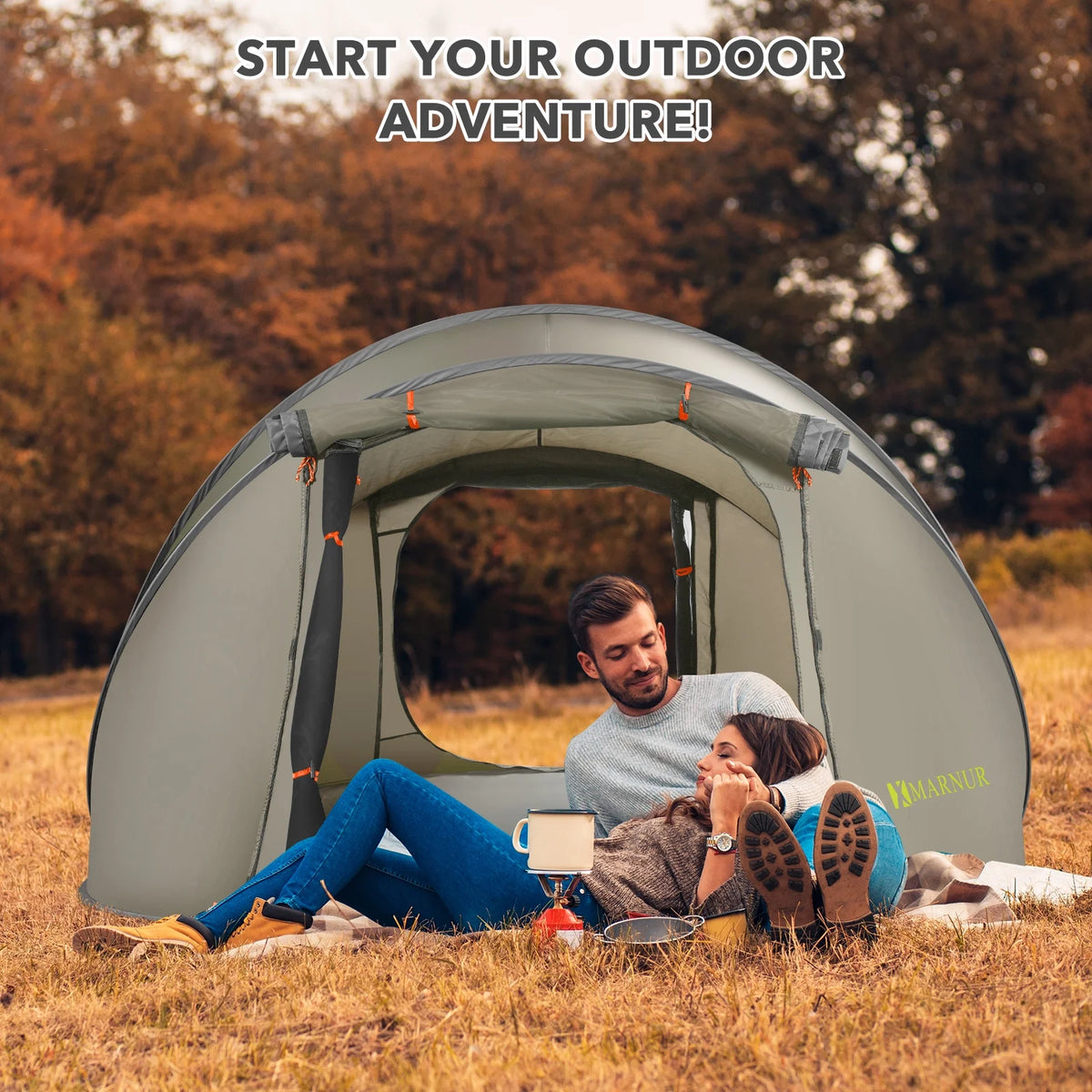 MARNUR Instant Tent 4-Person Camp Tent, Auto Setup Pop Up Tent, Pordable, Huge Door & Windows, Dark Blue