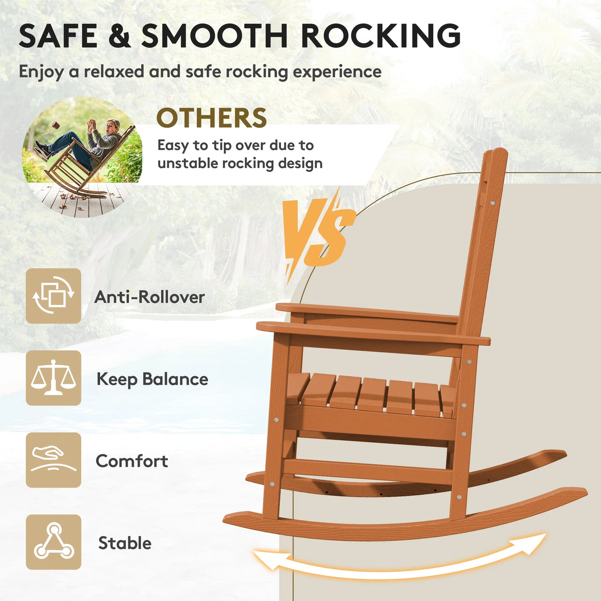 KINGYES Outdoor Rocking Chair Set of 2, HDPE Patio Rocking Chair, Heavy Duty Front Porch Rocker, Navy