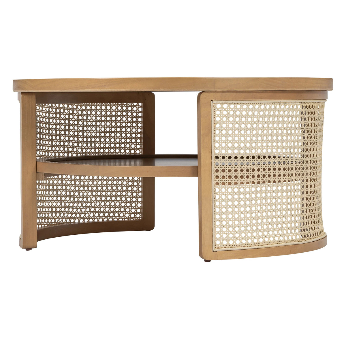 Harper & Bright Designs Rattan Round Coffee Table with Storage Shelf, Round Cane Wood Center Table for Living Room, 37'' Brown