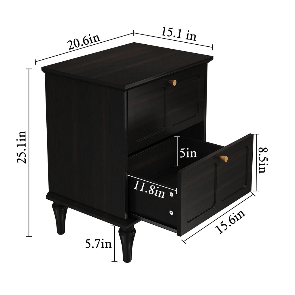 HLR 20" Mid Century Nightstands Set of 2 with Drawers, Wood Bedside Table End Table for Bedroom, Brown