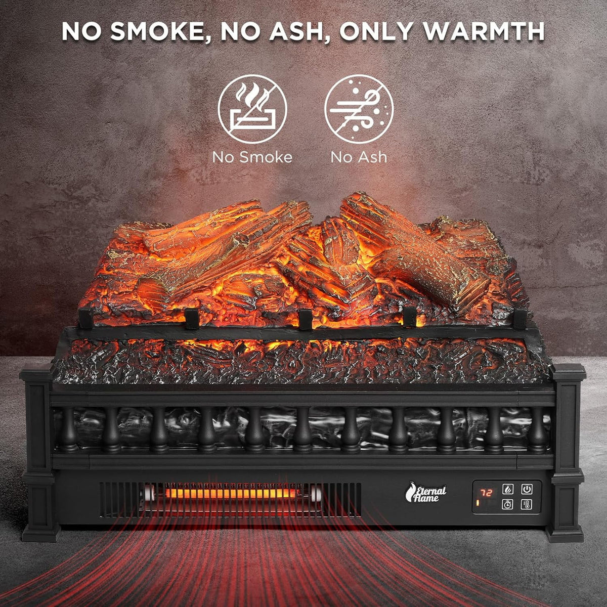 TURBRO Eternal Flame Infrared Electric Fireplace Logs, 23" Remote Control Fireplace Insert Log Heater, Realistic Lemonwood Ember Bed, Thermostat, Timer, 1500W Black