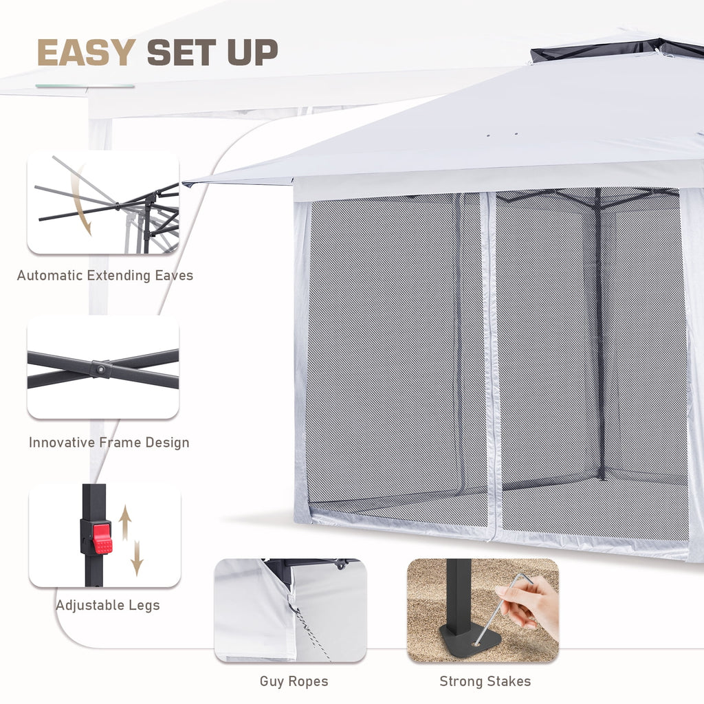 EAGLE PEAK 13' x 13' Pop-Up Gazebo Tent Instant w/Mosquito Netting，Outdoor Gazebo Canopy Easy Set-up Folding Shelter (Beige/Brown)