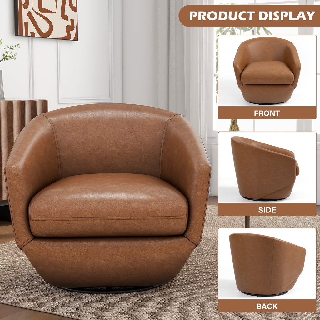 DREAMSIDEA Faux Leather Swivel Accent Chair Sets of 2 360 Swivel Barrel Chair,Swivel Club Sofa for Living Room, Bedroom, Office,Brown