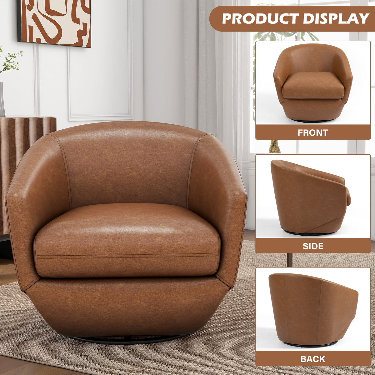DREAMSIDEA Faux Leather Swivel Accent Chair Sets of 2 360 Swivel Barrel Chair,Swivel Club Sofa for Living Room, Bedroom, Office,Brown