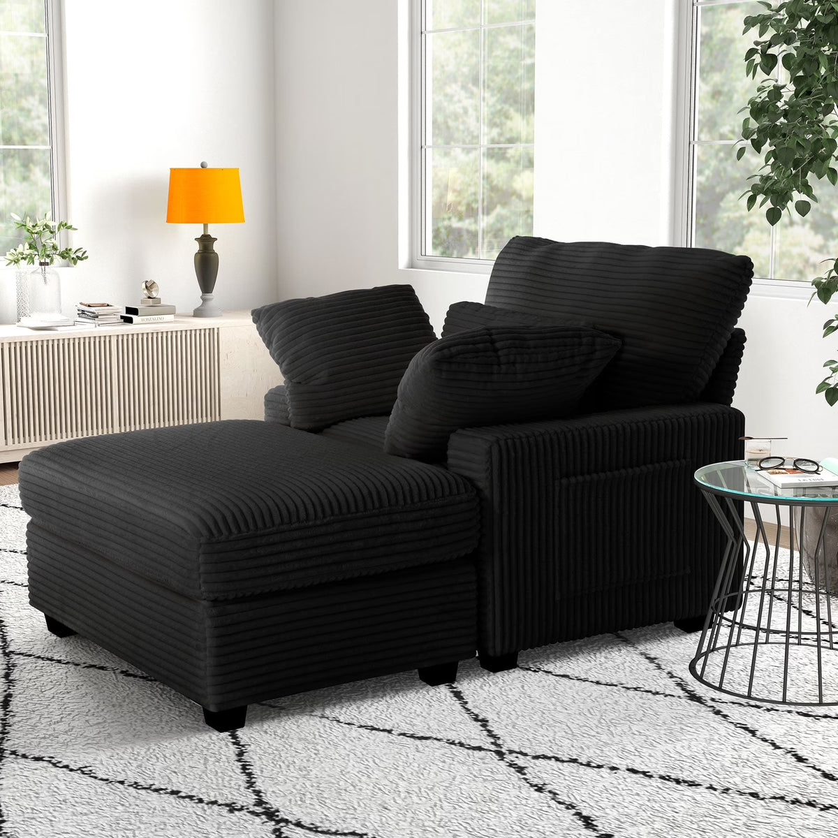 BedLuxury Oversized Accent Chair with Ottoman for Living Room,  Single Sleeper Sofa Armchair with 3 Pillows, Lounge Sofa Bed, Green