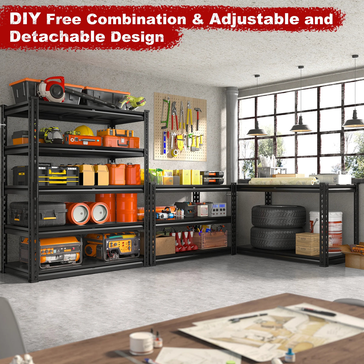 REIBII 3000 LBS Heavy Duty Storage Shelf for Garage Storage 72" Adjustable Metal Shelving Rack