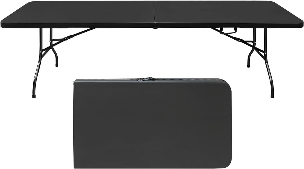 Folding Table with Carry Handle, Portable Fold-in-Half Plastic Table, Rectangle Foldable Table for Indoor