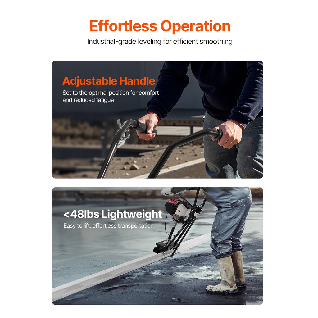KFFKFF Concrete Power Screed with 4 ft Aluminum Board, Cement Finishing Vibrating Motor, Adjustable Handles, and 6500RPM Efficiency