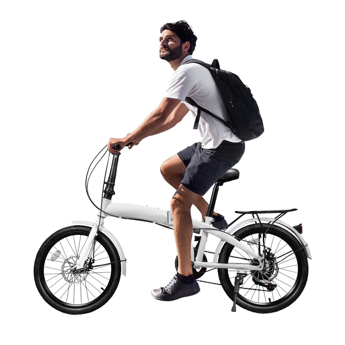 LOYALHEARTDY 20" Folding Bike 7-Speed Unisex Mountain Bicycle Adjustable Height MTB City Bike for Adult Teenager High Carbon Steel Foldable Bicycle for Riding Traveling w/Dual Disc Brakes & Fender