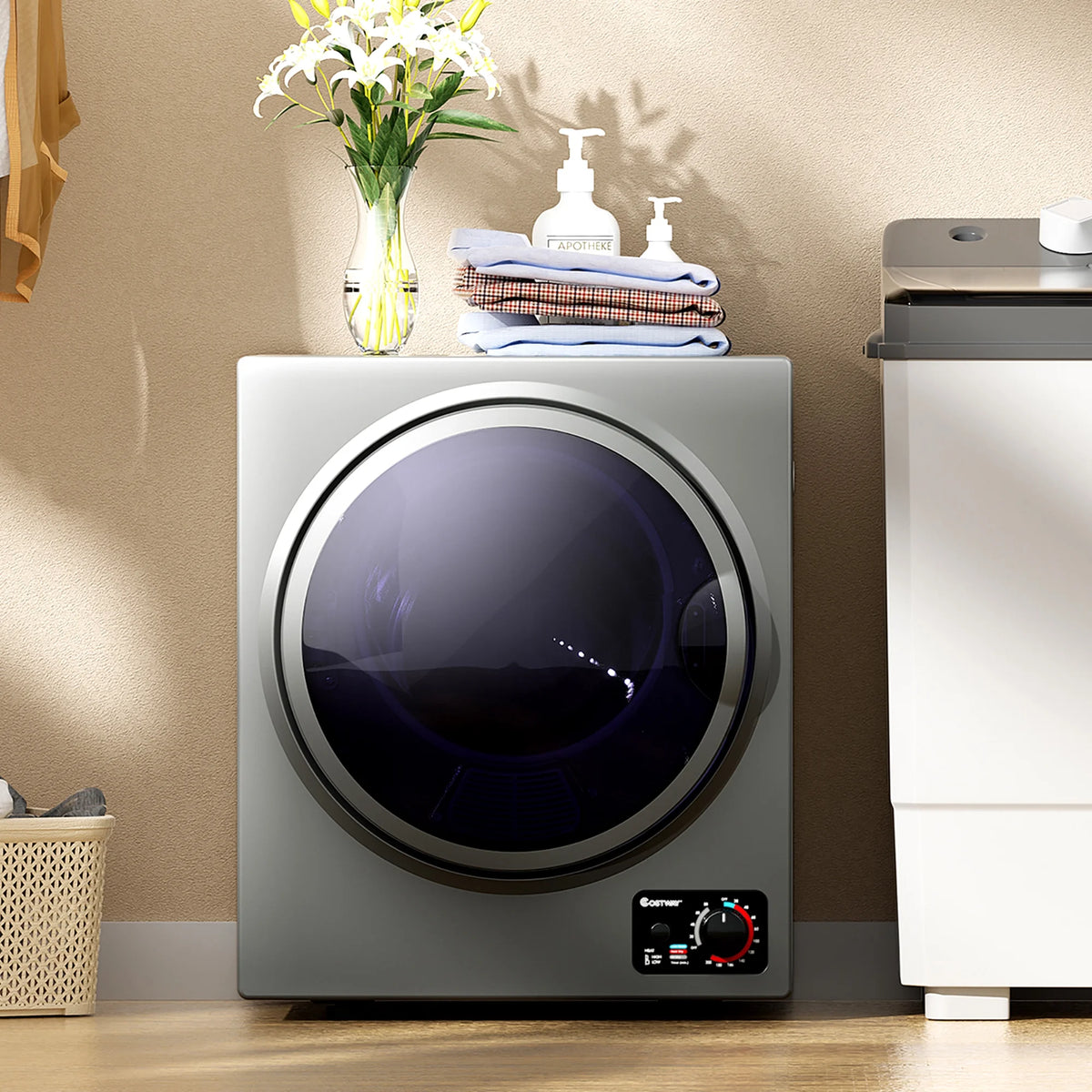 Costway Electric Tumble Compact Laundry Dryer Stainless Steel Wall Mounted 1.5 cu .ft.