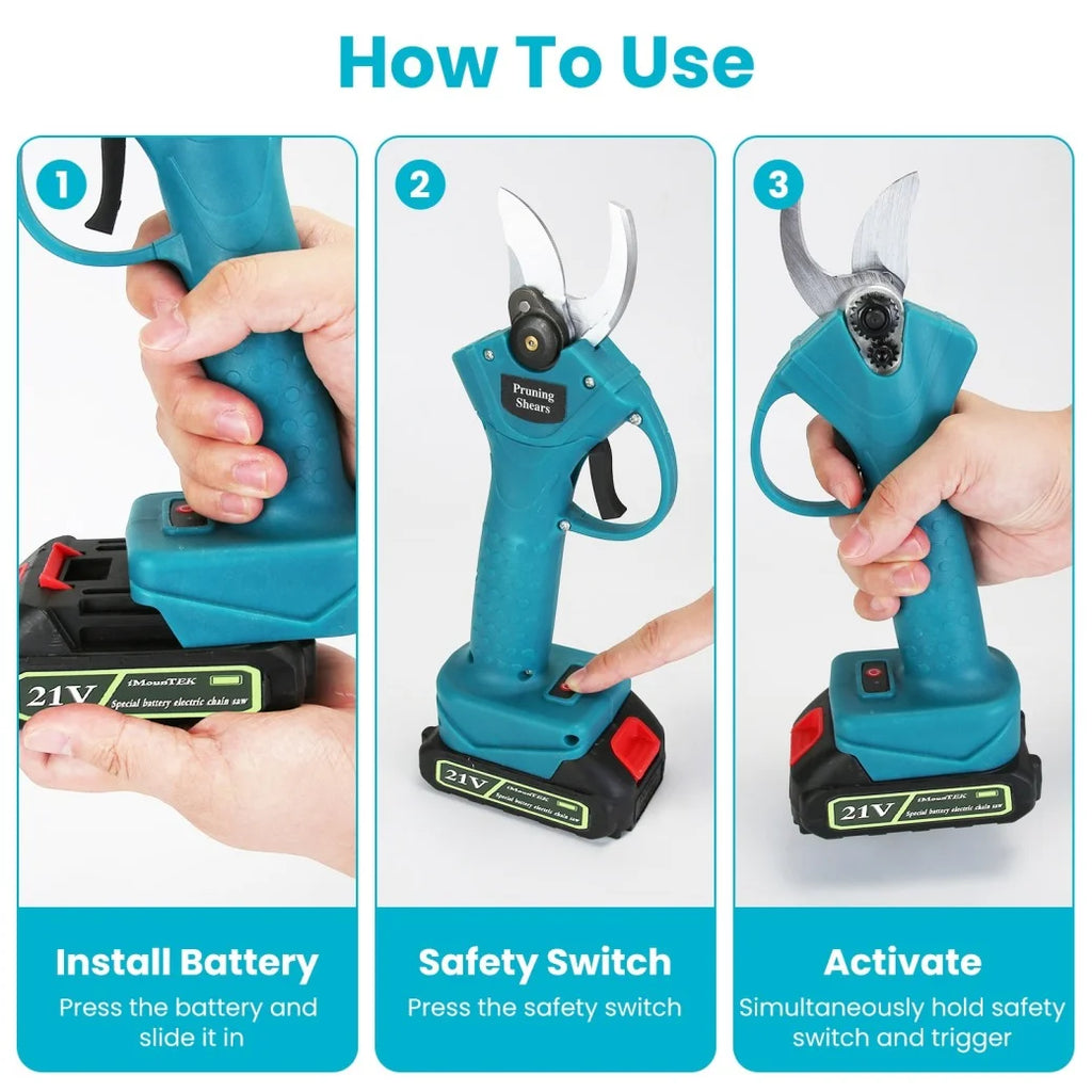 4-in-1 Pole Pruning Shears, Electric Pruning Shears & pole saws for tree trimming with 7 adjustable head angles,Cordless Pole Shears and Battery Pole Saw with 2Pcs 3000mAh rechargeable batteries