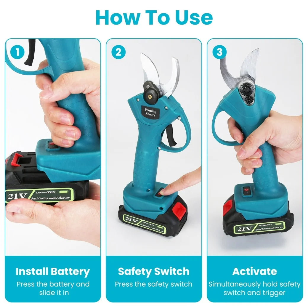 4-in-1 Pole Pruning Shears, Electric Pruning Shears & pole saws for tree trimming with 7 adjustable head angles,Cordless Pole Shears and Battery Pole Saw with 2Pcs 3000mAh rechargeable batteries