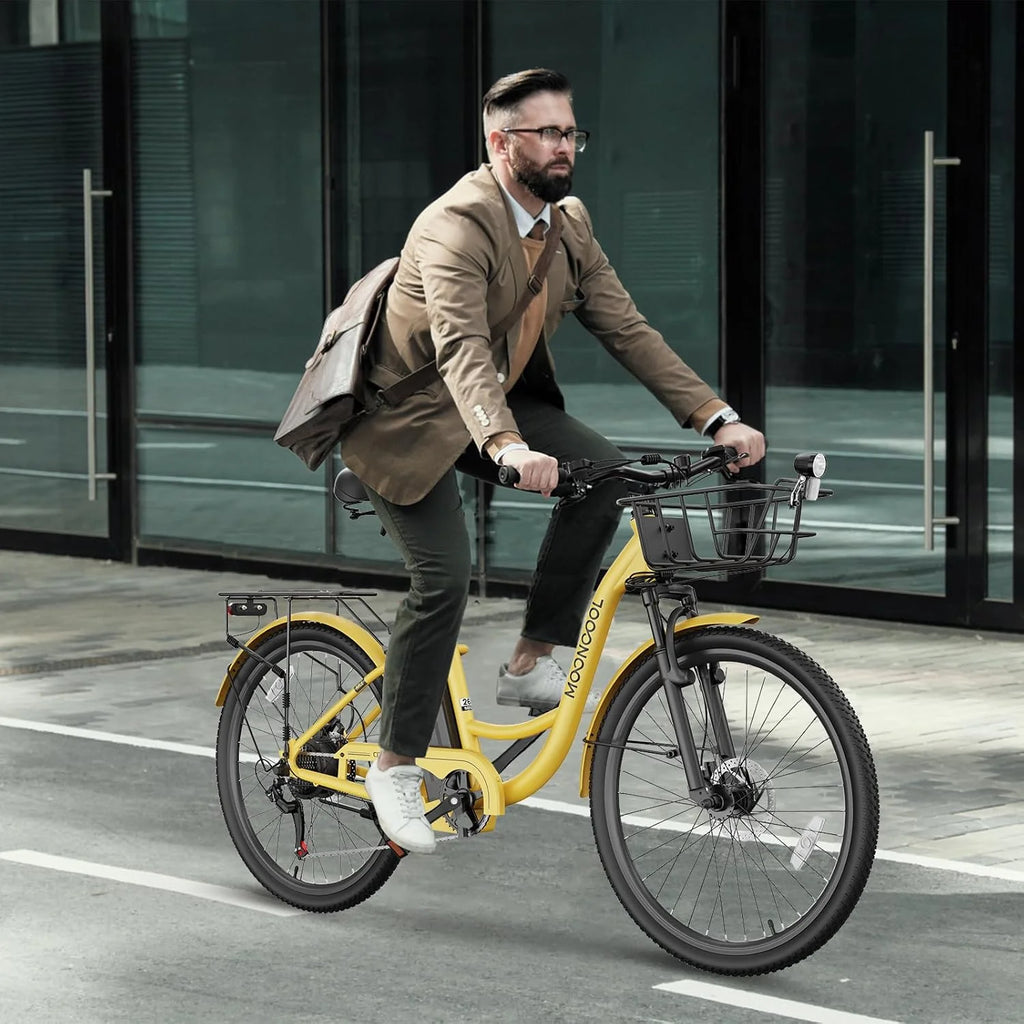 MOONCOOL Electric Bicycle for Adults 350W , 7-Speed Ebike with 36V 10.4Ah Removable Battery， 40 Miles Range , 20 mph Electric Commuter Bike for Women Men, Certified to UL 2849 by SGS